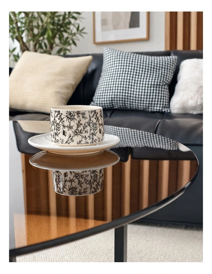 Amber And Black Round Coffee Table With Glass Top And Sintered Stone Lower Shelf image 6