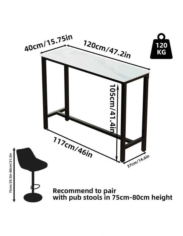 Glossy White Rectangular Bar Table With Footrests For Comfortable Modern Dining image 6