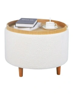 Cozy White Sherpa Fur Storage Table with Removable Tray 56x56x42.5cm