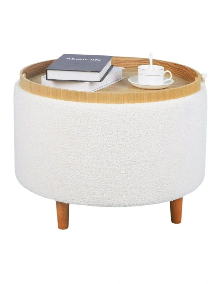 Cozy White Sherpa Fur Storage Table with Removable Tray 56x56x42.5cm image 1