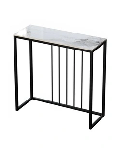 White Emerald Sleek Black Metal Console Table With Rectangular Sintered Marble-Look Top
