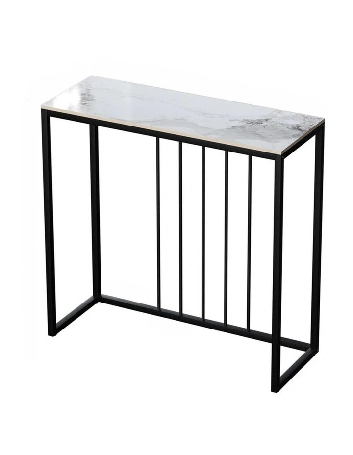 White Emerald Sleek Black Metal Console Table With Rectangular Sintered Marble-Look Top image 1