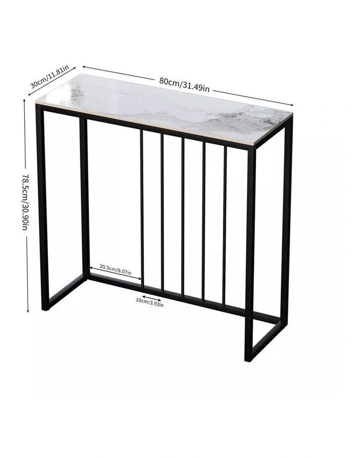 White Emerald Sleek Black Metal Console Table With Rectangular Sintered Marble-Look Top image 4