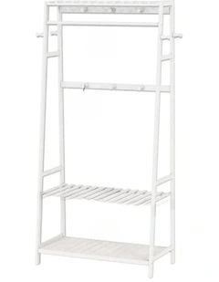 White Metal Coat Rack With Shelves, Freestanding Clothes Stand For Entryway