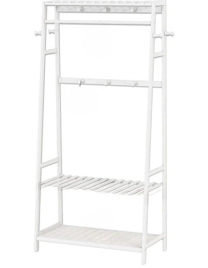 White Metal Coat Rack With Shelves, Freestanding Clothes Stand For Entryway image 1