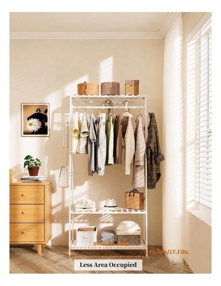 White Metal Coat Rack With Shelves, Freestanding Clothes Stand For Entryway image 5