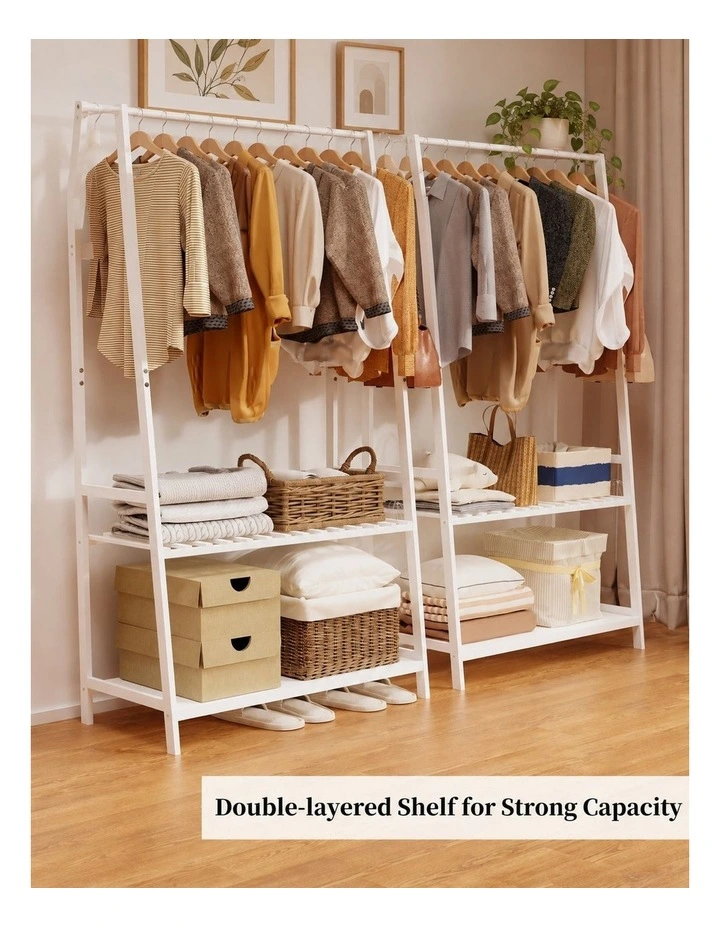 White Metal Coat Rack With Shelves, Freestanding Clothes Stand For Entryway image 6