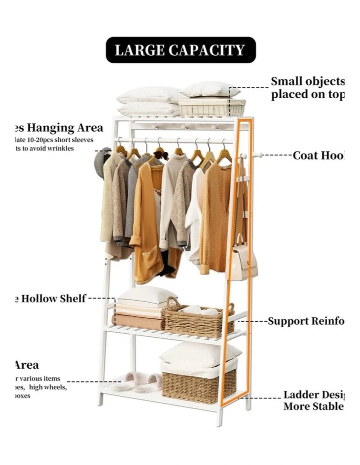 White Metal Coat Rack With Shelves, Freestanding Clothes Stand For Entryway image 7