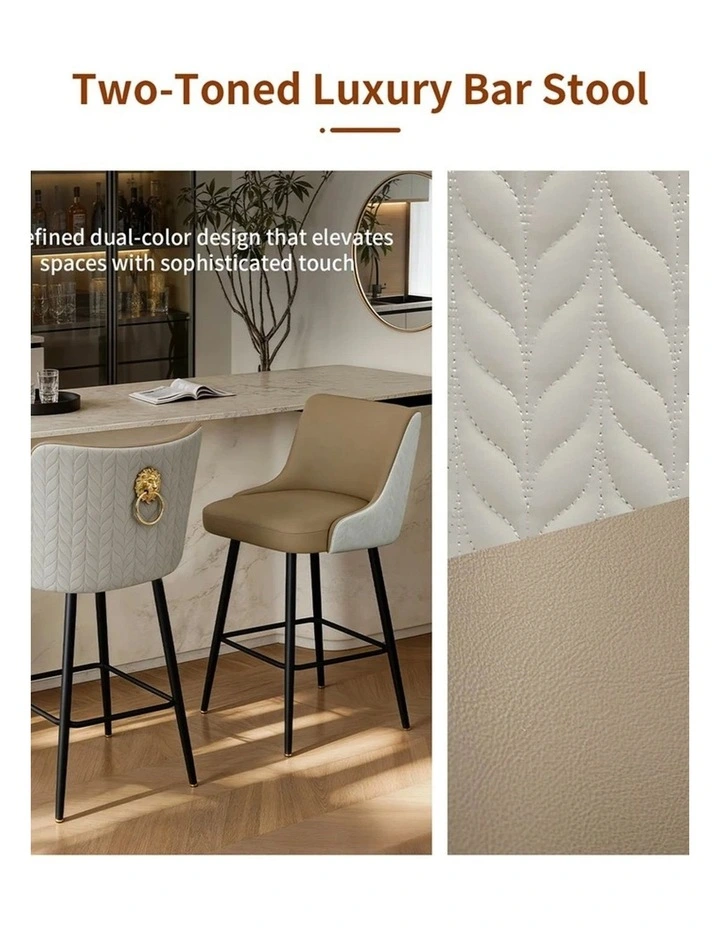 Light Khaki Swivel Bar Stools Set Upholstered Leather Modern Kitchen Set image 7