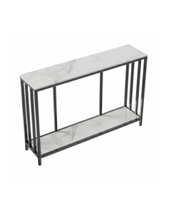 White Sintered Stone Console Table Black Metal Frame Hallway Table