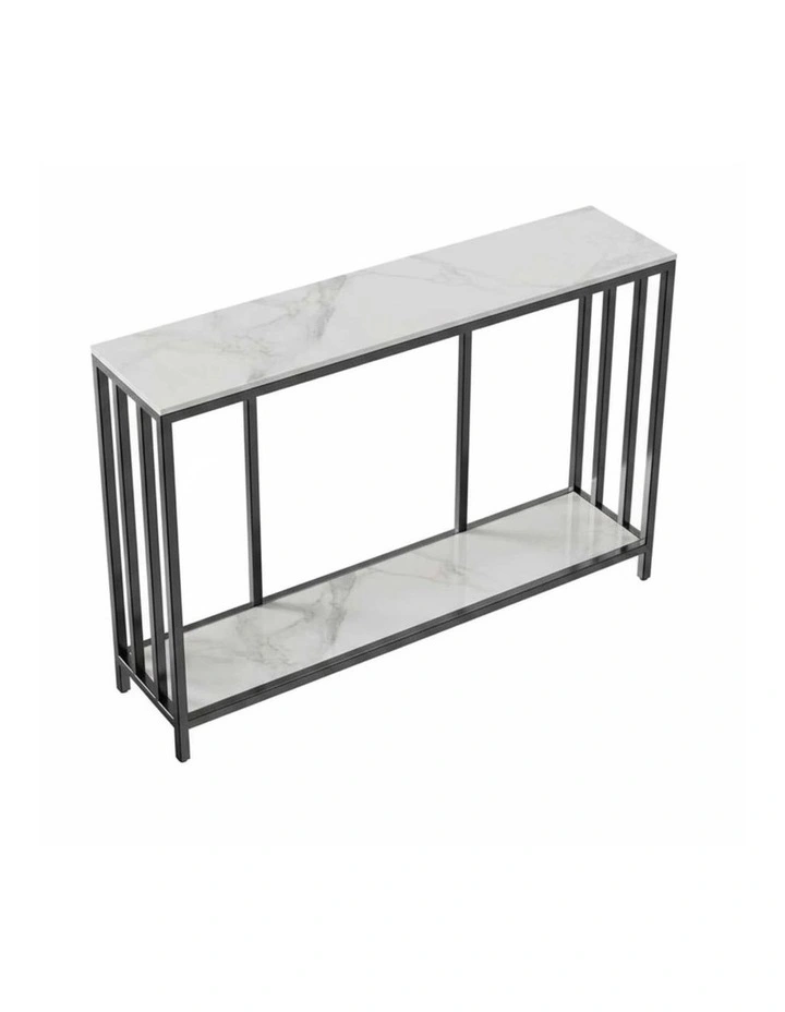White Sintered Stone Console Table Black Metal Frame Hallway Table image 1