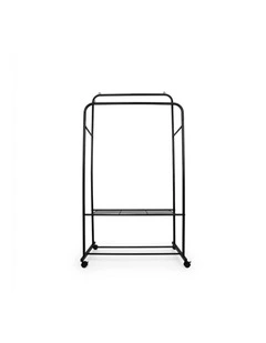 Black Clothes Rack Double Rail Garment Stand With Shelves And Wheels