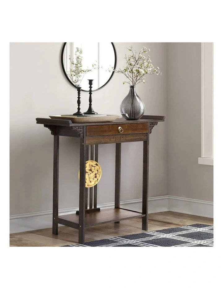 Brown Bamboo Console Table with Drawer and Shelf image 4
