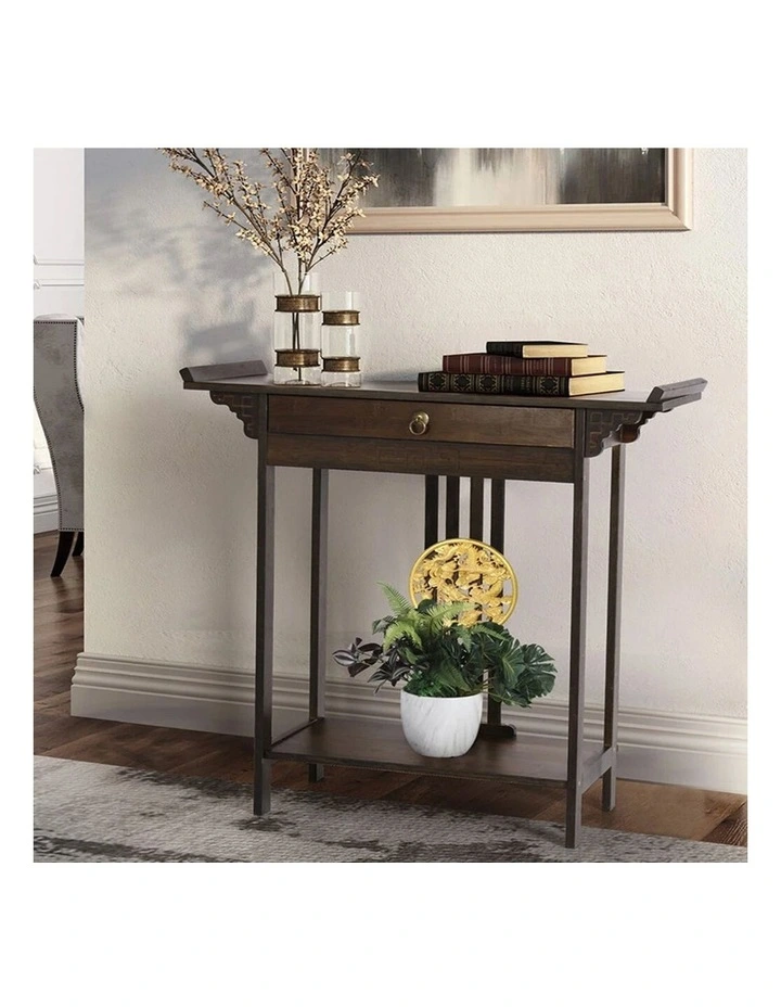 Brown Bamboo Console Table with Drawer and Shelf image 5