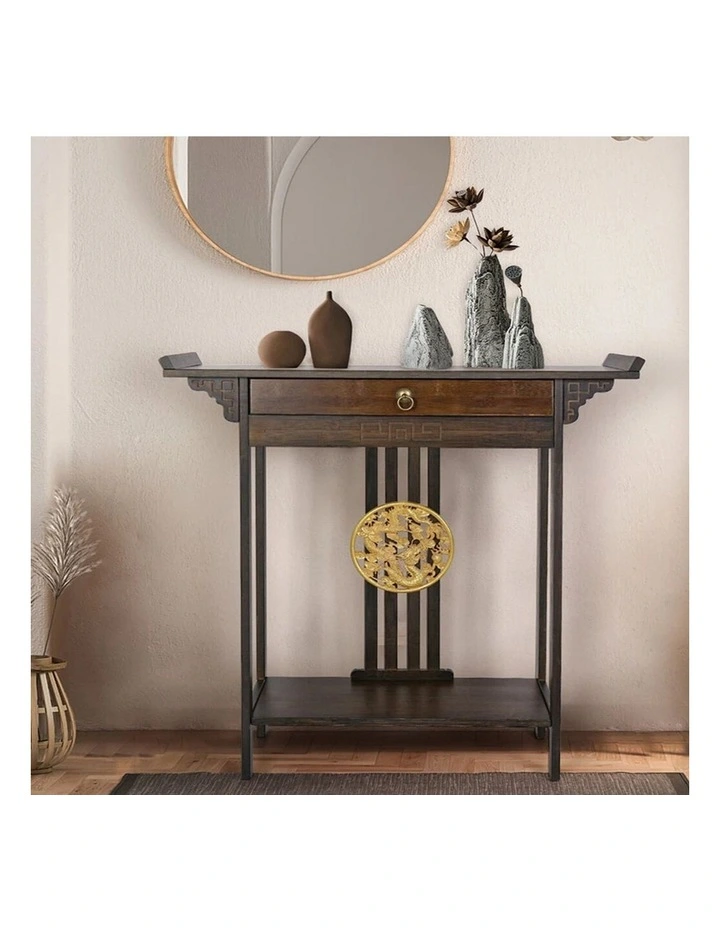 Brown Bamboo Console Table with Drawer and Shelf image 6