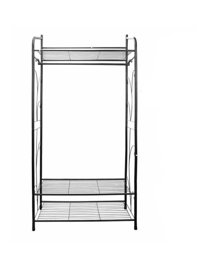 Black Metal Clothes Rack Garment Rack with Top and Bottom Shelves image 1