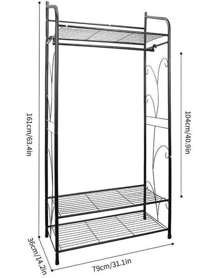 Black Metal Clothes Rack Garment Rack with Top and Bottom Shelves image 5