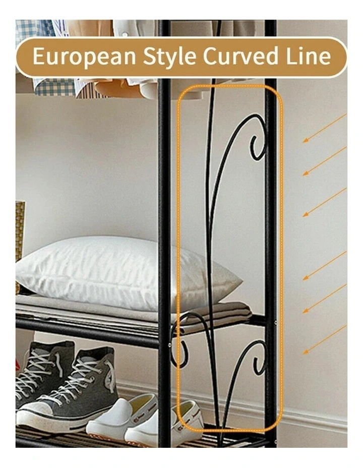 Black Metal Clothes Rack Garment Rack with Top and Bottom Shelves image 7