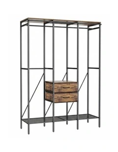 Black Rustic Brown Heavy Duty Clothes Wardrobe Rack With Dustproof Curtain