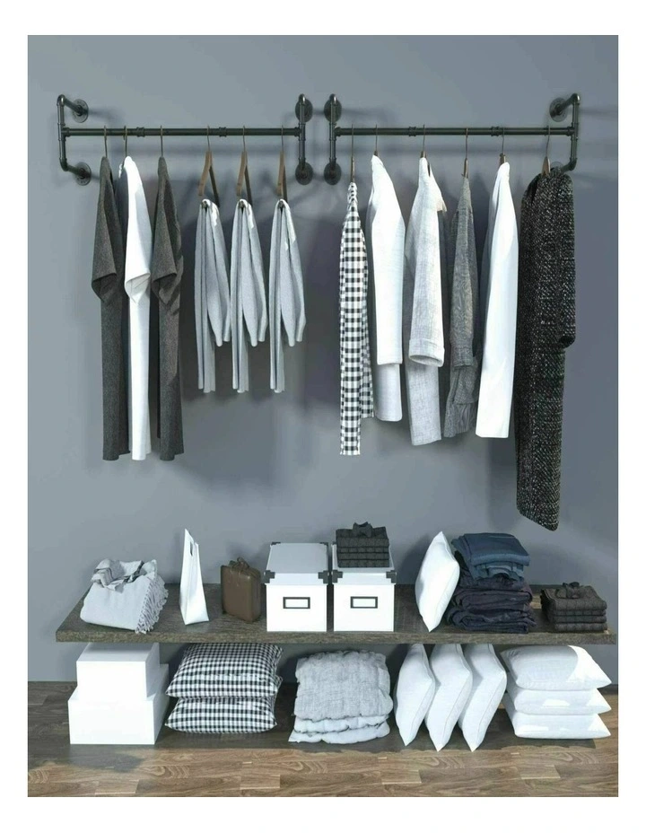 Black Industrial Pipe Wall-Mounted Clothes Rack image 2
