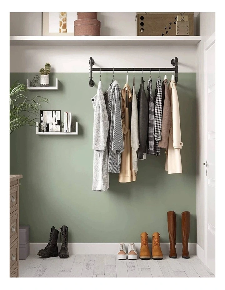 Black Industrial Pipe Wall-Mounted Clothes Rack image 3