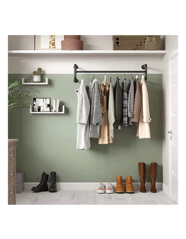 Black Industrial Pipe Wall-Mounted Clothes Rack image 4