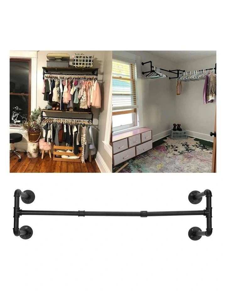 Black Industrial Pipe Wall-Mounted Clothes Rack image 5