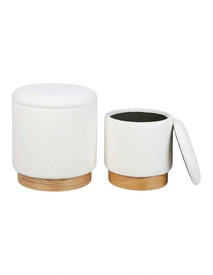 White Sherpa Storage Ottoman Wooden Base Soft Seat Footstool Organizer image 1