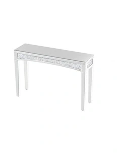 Silver Glam Mirrored Console Table With Sparkling Crystal Inlay