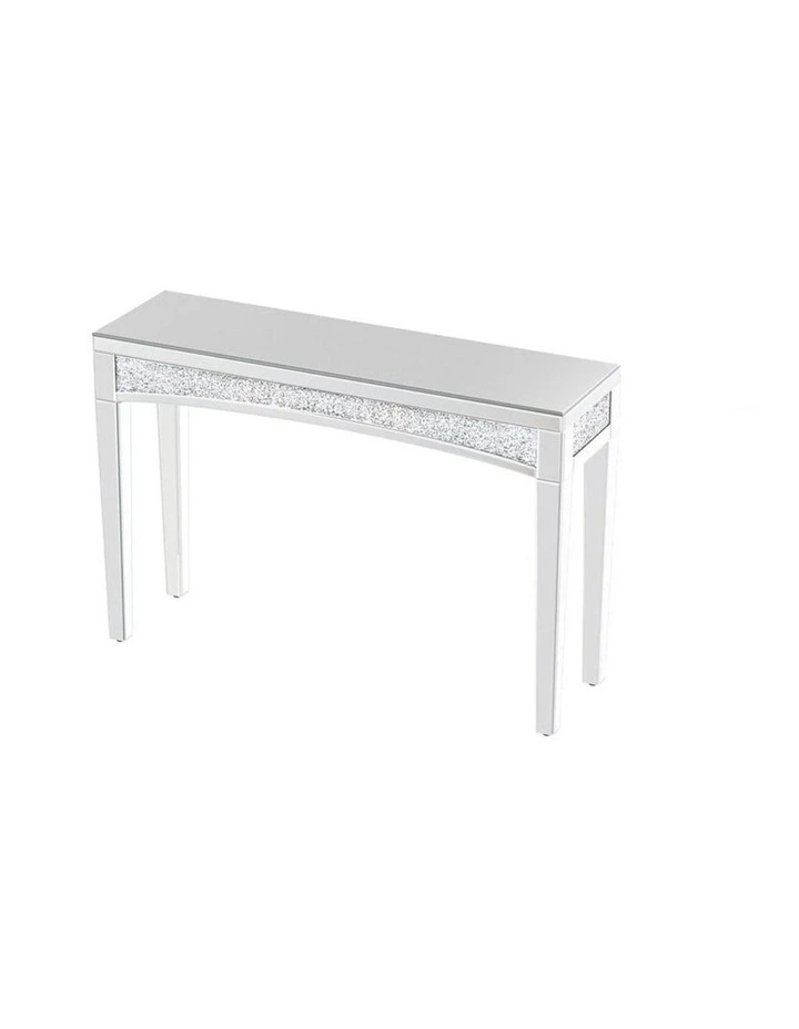 Silver Glam Mirrored Console Table With Sparkling Crystal Inlay image 1