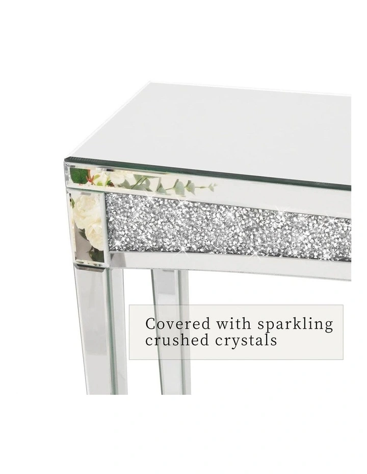 Silver Glam Mirrored Console Table With Sparkling Crystal Inlay image 5
