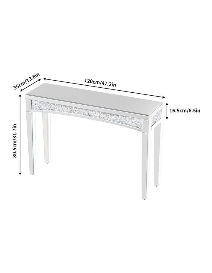 Silver Glam Mirrored Console Table With Sparkling Crystal Inlay image 6