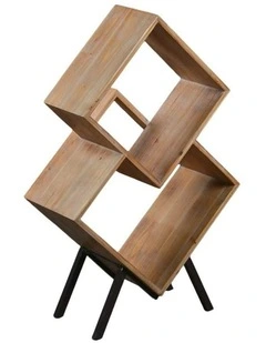 Brown Plywood Cube Display Shelf Metal Frame Geometric Storage Unit