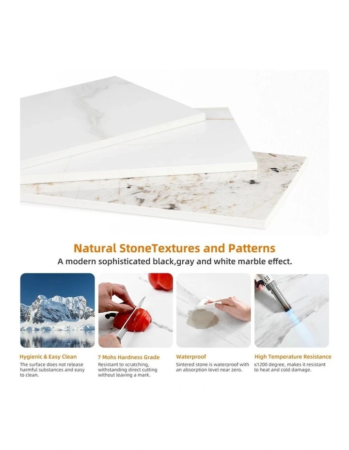 White Sintered Stone Set Of 2 Square Nesting Coffee Tables With Marble Tops & Black Metal Frames image 6