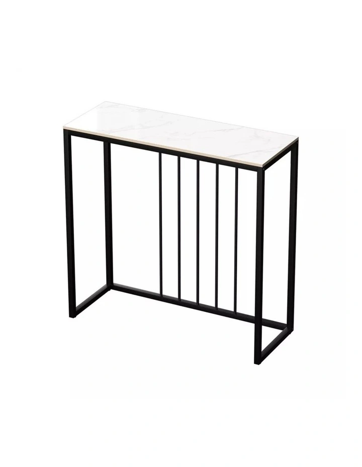 White Grey Modern Narrow Console Table With Black Metal Frame And Sintered Marble Top image 1