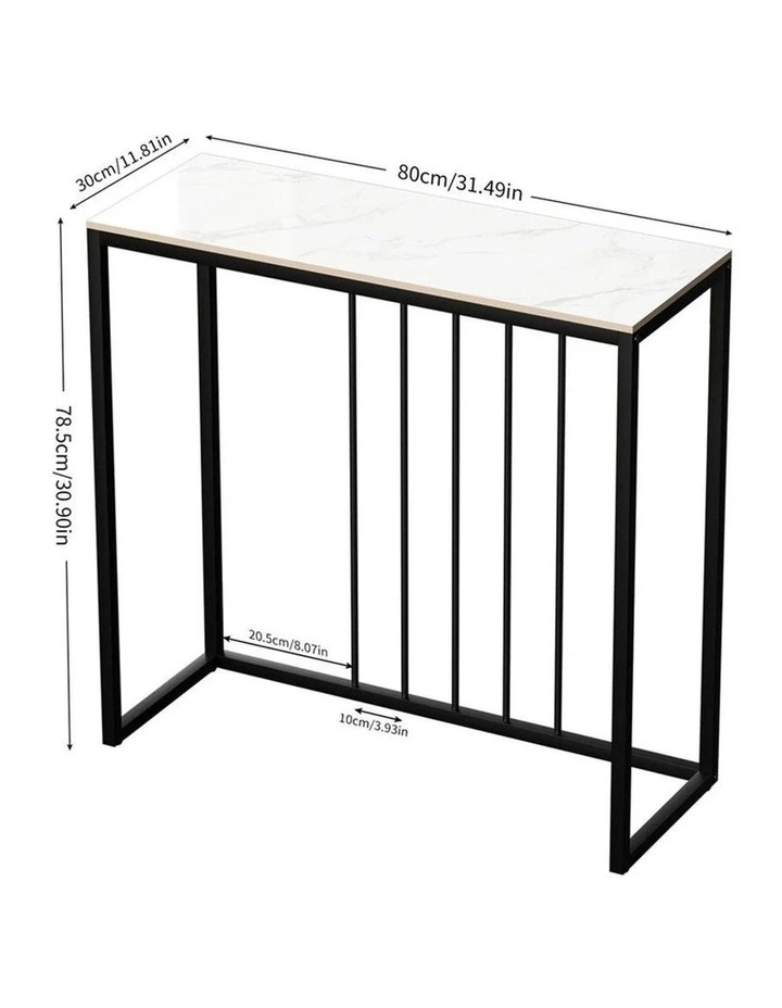 White Grey Modern Narrow Console Table With Black Metal Frame And Sintered Marble Top image 4