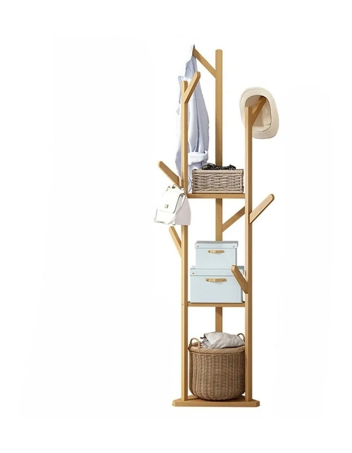 Natural Bamboo Coat Tree Stand 3 Shelves 10 Hooks image 4