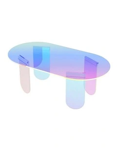 Iridescent Acrylic Coffee Table With Oval Top & Sculptural Legs  Modern Gradient Glass Look