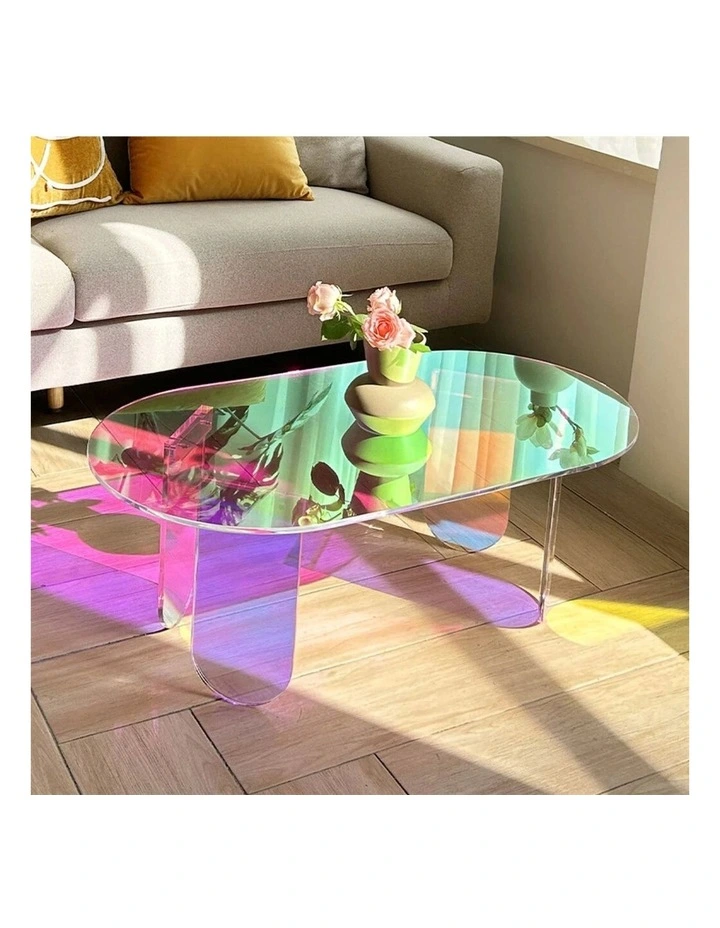 Iridescent Acrylic Coffee Table With Oval Top & Sculptural Legs Modern Gradient Glass Look image 3