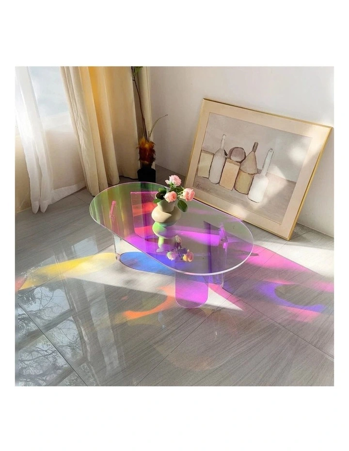 Iridescent Acrylic Coffee Table With Oval Top & Sculptural Legs Modern Gradient Glass Look image 4