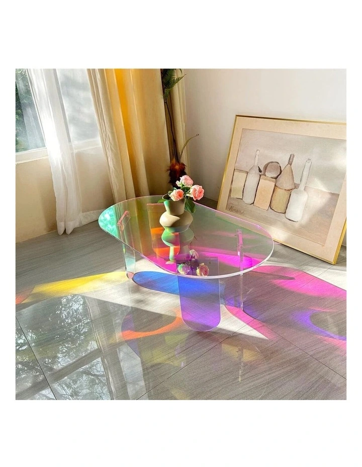 Iridescent Acrylic Coffee Table With Oval Top & Sculptural Legs Modern Gradient Glass Look image 5