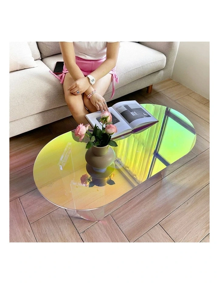 Iridescent Acrylic Coffee Table With Oval Top & Sculptural Legs Modern Gradient Glass Look image 6