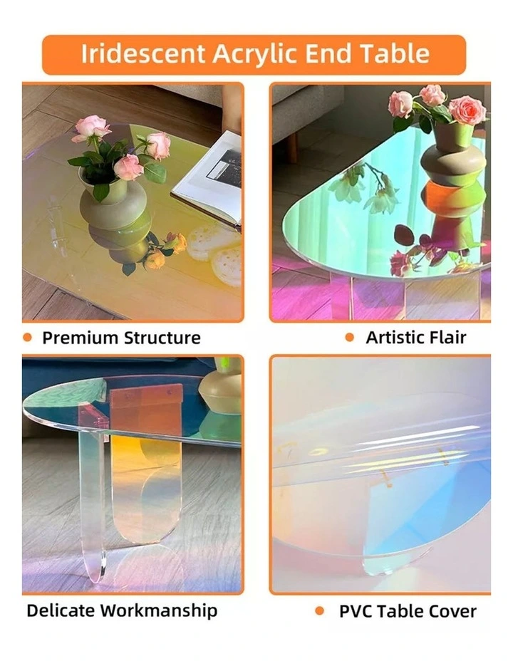 Iridescent Acrylic Coffee Table With Oval Top & Sculptural Legs Modern Gradient Glass Look image 7