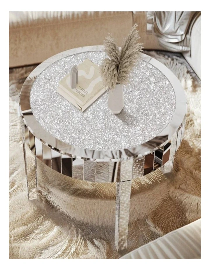 Silver Mirrored Coffee Table with Crushed Diamond Inlay for Living Rooms image 2