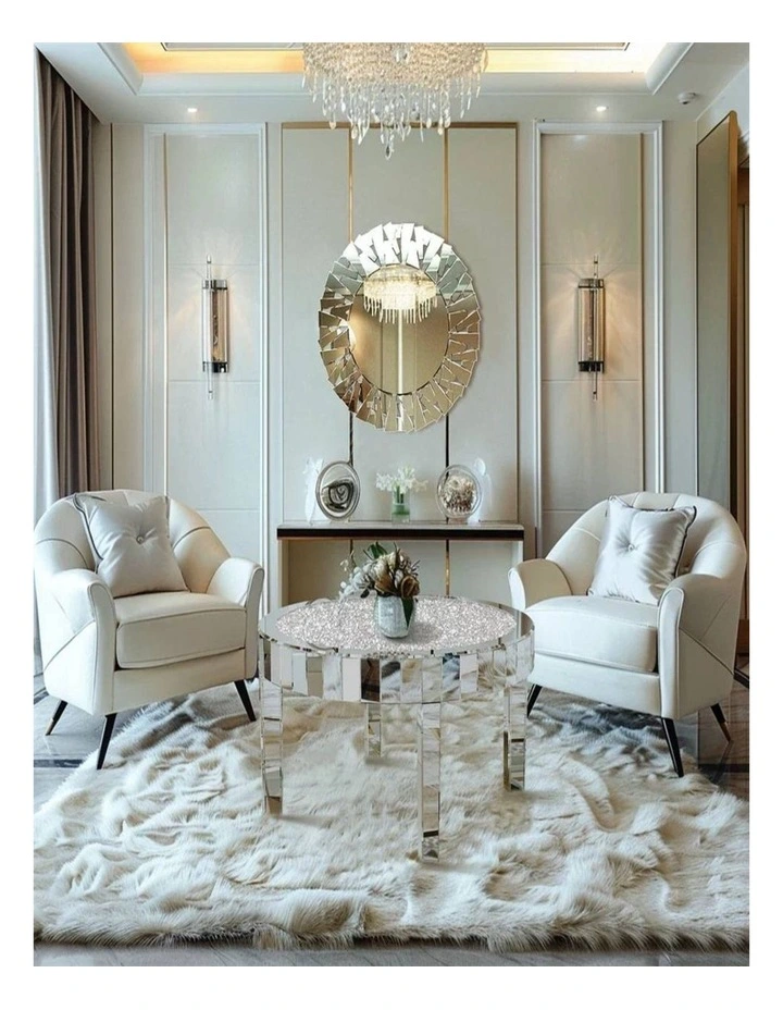 Silver Mirrored Coffee Table with Crushed Diamond Inlay for Living Rooms image 3