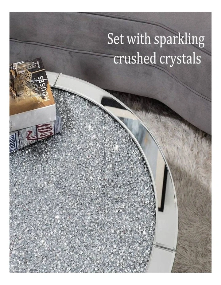 Silver Mirrored Coffee Table with Crushed Diamond Inlay for Living Rooms image 5
