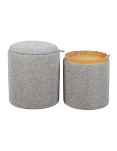 Grey Chenille Storage Ottoman With Tray Modern Multipurpose Seat Stool