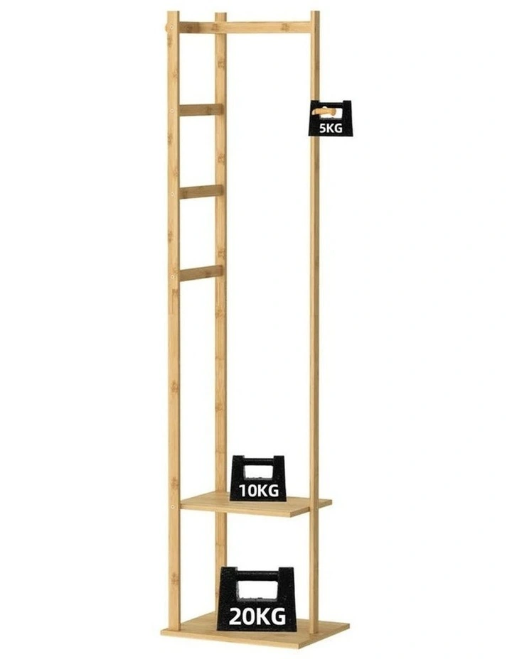 Brown Slim Bamboo Coat Rack With Ladder Shelves And Hanging Bar image 6