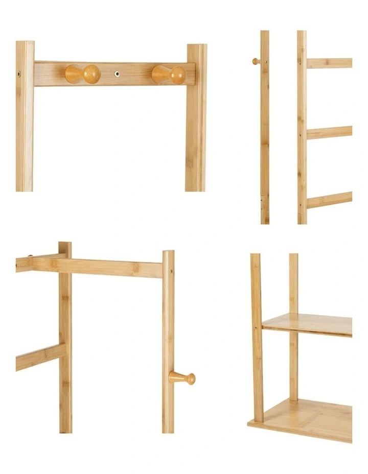 Brown Slim Bamboo Coat Rack With Ladder Shelves And Hanging Bar image 7