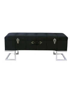 Sleek Black Velvet Storage Ottoman with Silver Iron Base 105x40x42cm